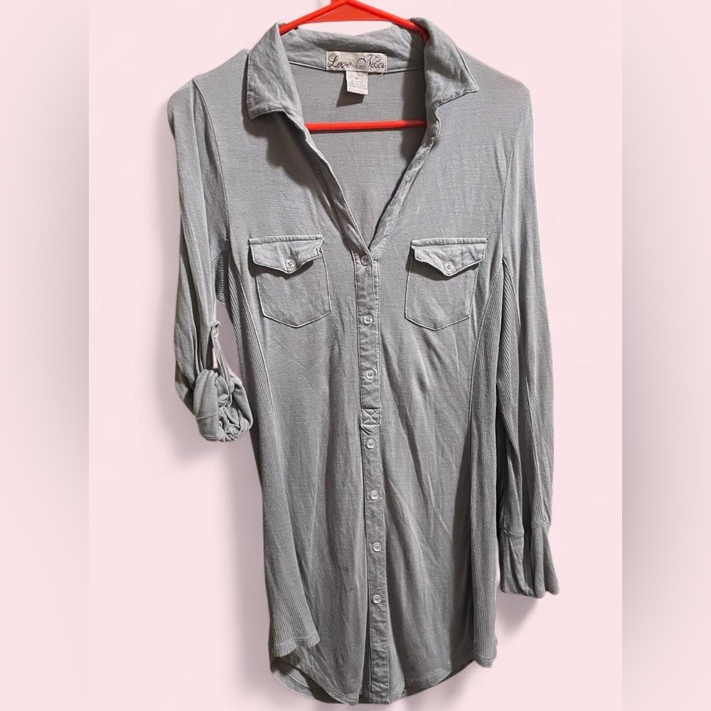 Love Notes Gray Button-Up Shirt Dress